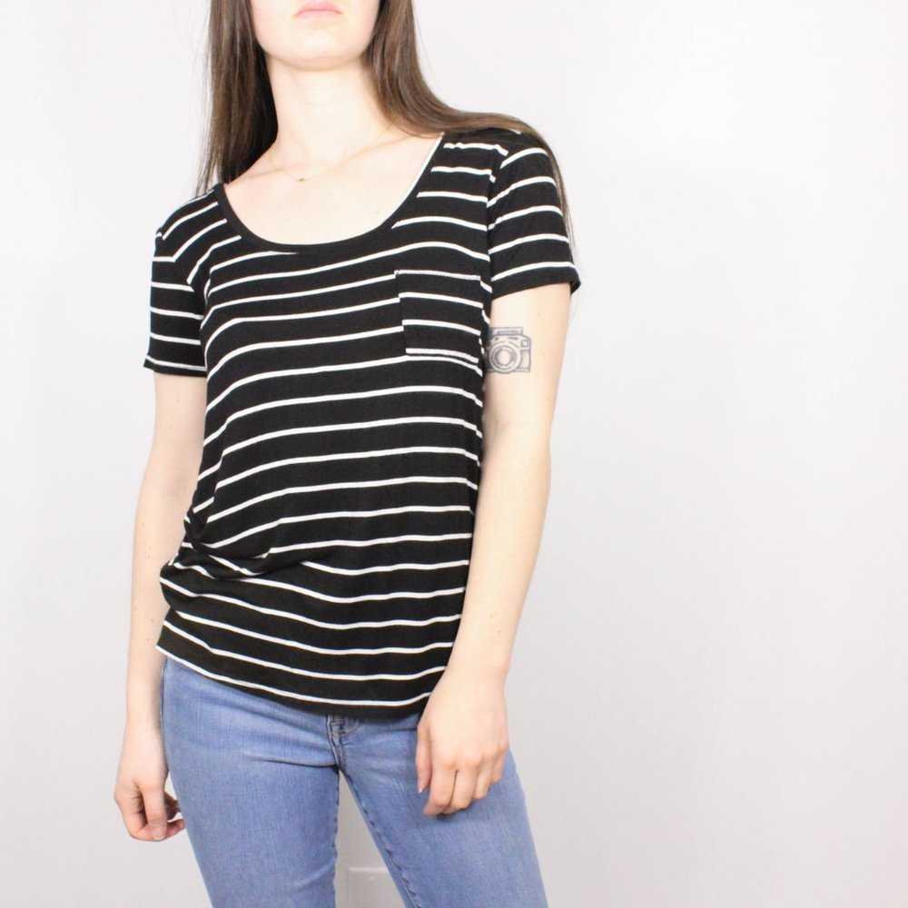 *Essentials Black and White Striped T-Shirt
